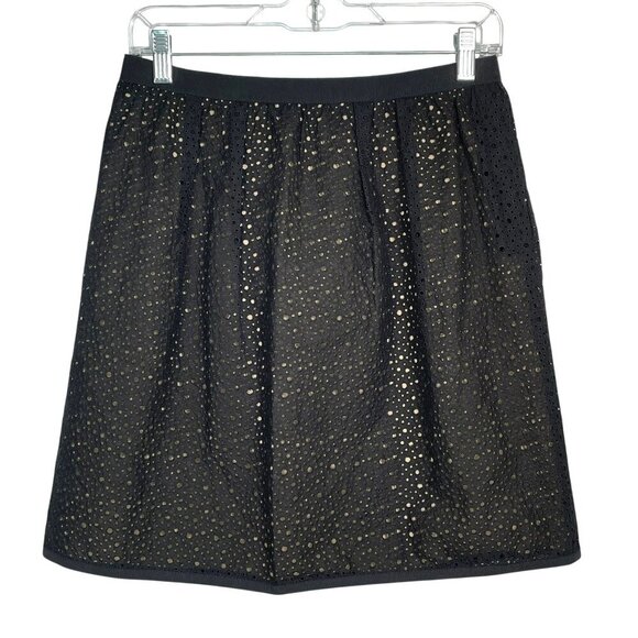 Lida Baday Black Eyelet Overlay Pleated Mini Skirt Size 4 Designer Quiet-Luxury - Picture 2 of 14